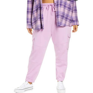 BP Womens Soft Stretch Tie Waist Cargo Sweatpants High Rise Purple Plus Size NWT